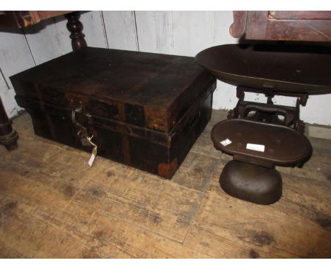 Pair of Victorian figured walnut and line inlaid side chairs on turned tapering front supports, together with a small tin tru