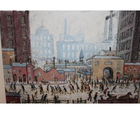 Rolf Harris, signed Limited Edition textured print ' Tribute to Lowry ' No. 198 of 295, 17.5ins x 23.5ins, in a silvered fram
