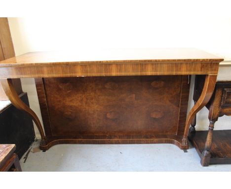 Early 20th Century figured walnut rosewood and line inlaid console table in Regency style, 61.5ins x 22ins x 39ins high 