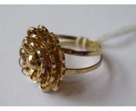 Maltese yellow metal filigree flowerhead dress ring 