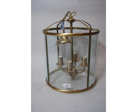 Christopher Wray gilt brass cylindrical lantern form light fitting, 17ins high excluding chain and ceiling rose 