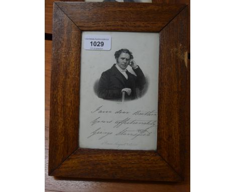 Set of four small 19th Century portrait engravings, oak framed 