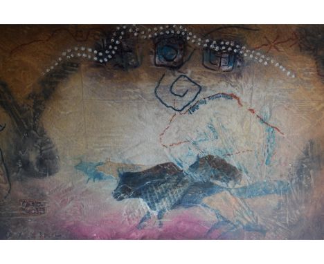 David Dodsworth, 20th Century signed Limited Edition colour print in the style of a cave painting, titled ' Arago # 1', 25ins