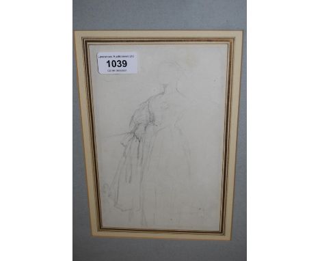 Pencil sketch, Queen Victoria in her Coronation robes, attributed verso to Sir George Hayter, 8ins x 5ins, gilt framed 