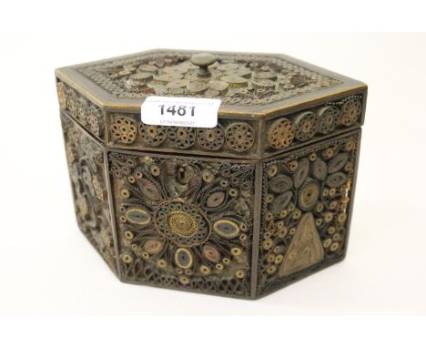 George III hexagonal scrolled paper two division tea caddy (for restoration) 