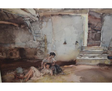 Sir William Russell Flint, signed coloured print ' Retreat from the Sun ', 17.5ins x 24ins, gilt framed 