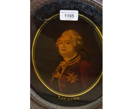 Late 18th / early 19th Century reverse picture on glass, portrait of Louis XVI, in a period oval gilt frame (at fault) 