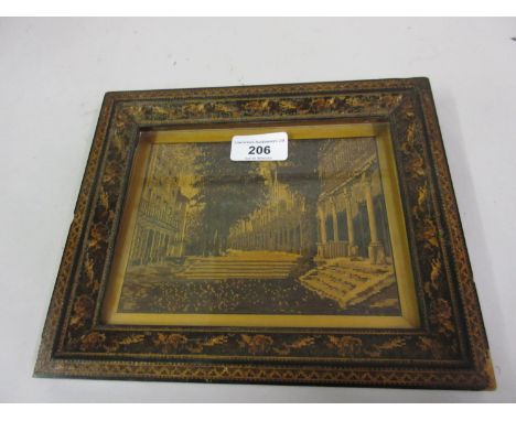 19th Century Tunbridge ware panel depicting The Pantiles, Tunbridge Wells, housed in a typical Tunbridge ware frame, 7.5ins x