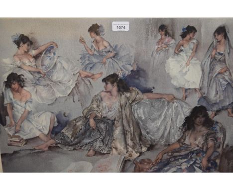 Sir William Russell Flint, signed coloured print ' Variations on a Theme ', 17.75ins x 24ins approximately, gilt framed 