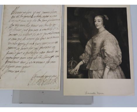 Fine autographed letter, probably circa 1626, signed Henriette R in French (no place or date), to her brother, the Duke of Or