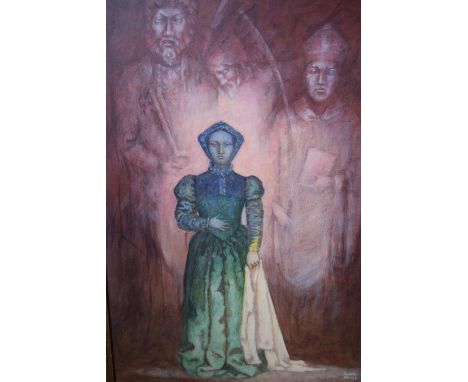 Peter Clare, 20th Century oil on board, portrait of St. Margaret Clitherow, signed and dated May 1963, 25.5ins x 16ins, gilt 