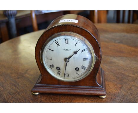 Edwardian mahogany dome shaped mantel clock having circular silvered dial with Roman numerals inscribed Rattray & Co., Dundee