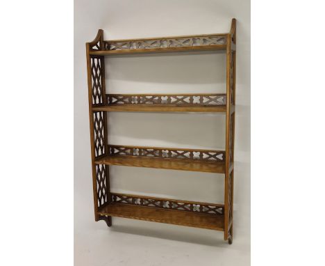 Reproduction mahogany four shelf wall bracket with fretwork sides 