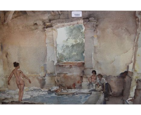 Sir William Russell Flint, signed coloured print ' Lavoir Labastide ', 18.75ins x 26.25ins,  a Russell Flint calendar 1991 an