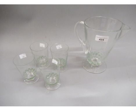 Lalique lemonade set with relief moulded and stained decoration in the form of fishes, stencil etched signature R. Lalique, c