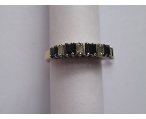 18ct Yellow gold half eternity ring set with alternating baguette cut diamonds and sapphires 