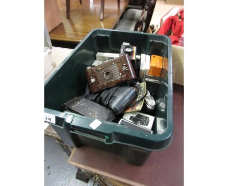 Kodak No. 2 Hawkette roll film camera together with a quantity of other cameras and photographic lenses etc. 