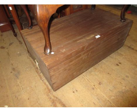 Rectangular camphor wood trunk with brass inset side handles, 36ins x 20ins x 12.5ins high 