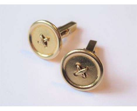 Pair of Tiffany & Company 14ct yellow gold button design cufflinks, 15.8g, 19mm diameterSome light scratching otherwise good 