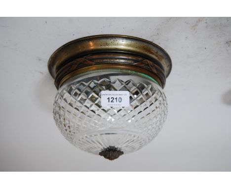 Early 20th Century cut glass and anodised metal light fitting together with a brass candelabra and wall light and a mid 20th 
