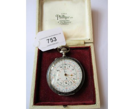 Lipe crown wind chronograph pocket watch with Niello decorated case, 50mm diameter 