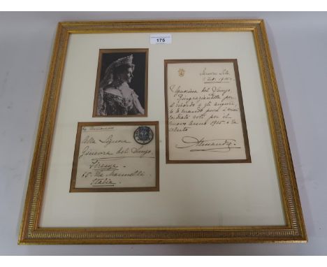 Tzarina Alexandra Feodrovna, signed autograph letter in Italian, dated 1st February 1915, to Signorino Del Lungo thanking for
