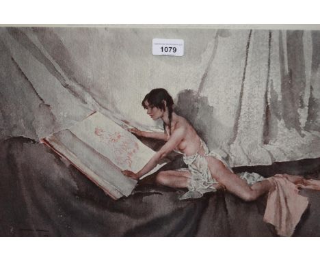 Sir William Russell Flint, signed coloured print ' New Model Inspecting Drawings of Her Predecessor ', 13ins x 21.5ins, gilt 