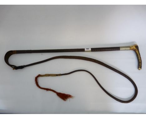 Vintage Whip marked TT & Sons of Edinburgh whip with Antler handle 