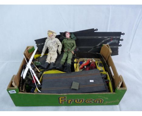 Collection of Scalextric Cars and track and 2 Vintage Action Man figures 