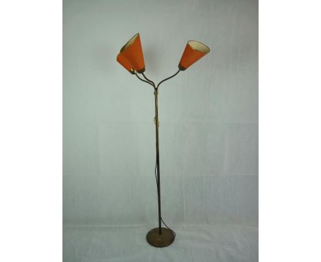 1970s Retro 3 Branch adjustable standard lamp with conical Orange Shades 