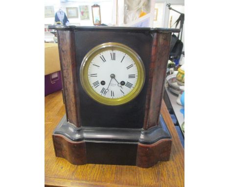 A Victorian black slate and marble 8-day mantel clock by J W Benson, fitted with a Continental striking movement 