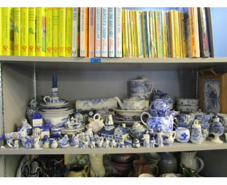 A large quantity of blue and white table ceramics and  ornaments to include Meissen Onion pattern bowls and plates, a Chinese