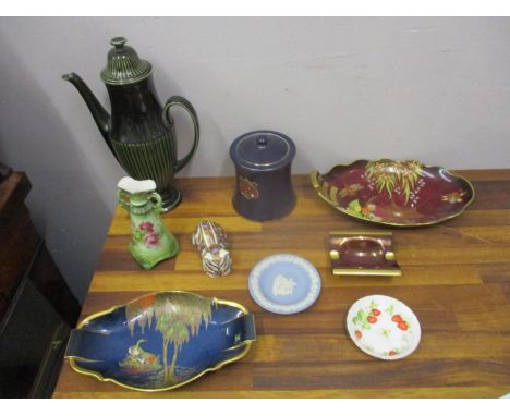 Carltonware and other ceramics to include two dishes, Royal Crown Derby cat paperweight and other items 