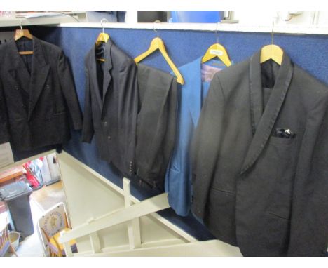 A late 20th century Yves Saint Laurent gents suit jacket and others together with suits and two 1970's gents leather jackets 