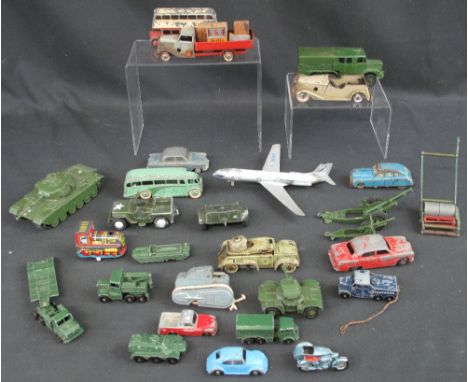 Collection of play worn diecast model vehicles and accessories to include: military vehicles including Dinky Supertoys Medium