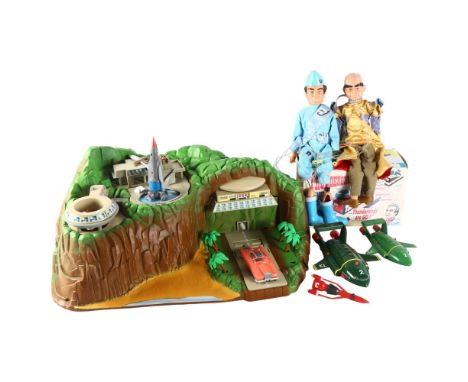 THUNDERBIRDS - a Carlton Tracy Island part play set, 2 Thunderbird puppets, and a Wesco Thunderbirds talking alarm clock in o