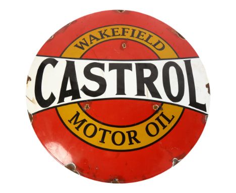 A circular convex enamel sign "Castrol" Wakefield Motor Oil, diameter 48cm 
