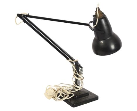 HERBERT TERRY -a mid-century black anglepoise lamp on stepped base, stamp mark to the bottom of the stand 