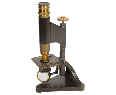 A 19th century desk microscope, by R & J Beck of London, with triangular base, serial no. 19393, height 28cmBoth sides of mir