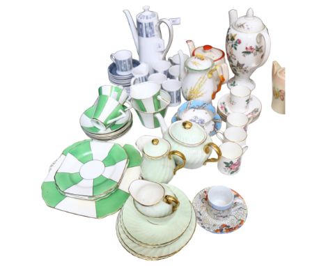 A Tuscan Manhattan coffee set for 6 people, a Wedgwood Charwood coffee pot with 4 coffee cans and saucers, various other cera
