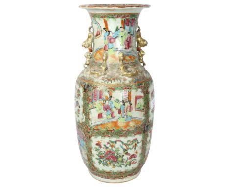 A large Chinese Canton baluster vase, with applied decoration, H45cmVase has been extensively restored, clearly visible, with