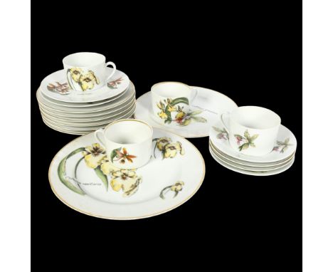 Limoges Orchid pattern coffee cups and saucers and various matching plates, retailed by Asprey's 