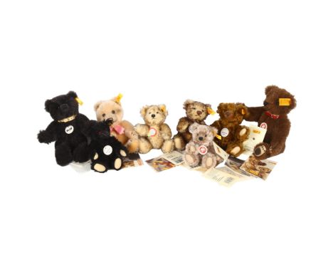 STEIFF - a group of 8 miniature Steiff teddy bears, including Classic Teddybar 18, Alpaka Braun, ref. 027697, Teddybar 18 Alp