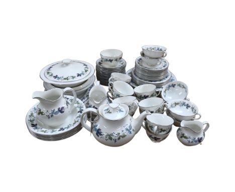 Extensive Royal Doulton Burgundy pattern dinner service, including tureens and sauce boat, and matching tea set with teapot 