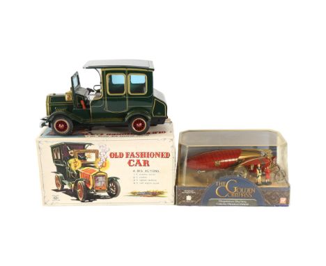 A Vintage battery operated tinplate toy car, probably 1960s, S.H. Horikawa of Japan, with original box, and a boxed Corgi, Th