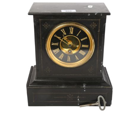 A black slate-cased mantel clock, height 28cm 