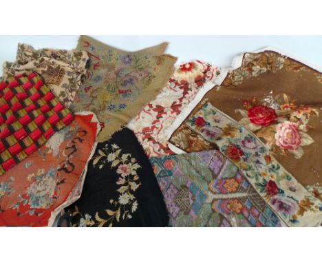 A large lot of antique and vintage cushion and seat covers, mostly fine embroidery and tapestry. Including two early quilted 