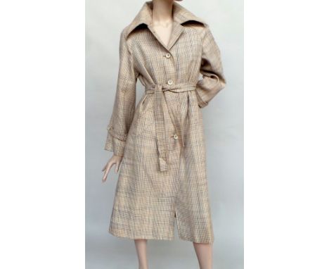 A vintage 1970s lightweight wool Jaeger belted coat with side slit pockets, approx size 10 and a 60s green linen 'Cresta' fit
