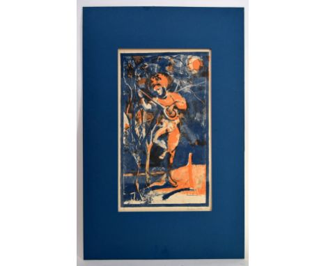 Pandora Roche, Figure playing a banjo, print, mounted 20 x 30cmProvenance: The Estate of Peter Waugh and thence by descent th