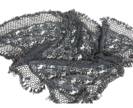 A vintage black lace and heavily black glass beaded shawl - very nice condition.